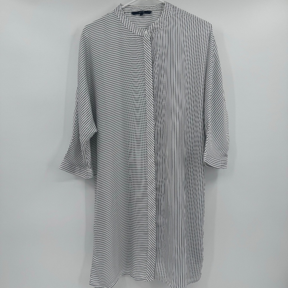 Vero Moda Dress Women Large White Gray Stripes 3/4 Sleeve Shirt Tunic Button Up